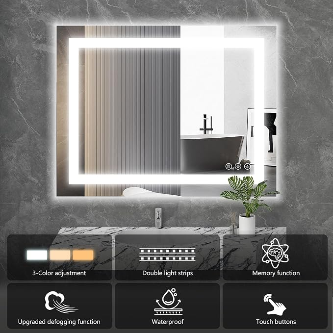 Sweetcrispy 24"x36" Smart Anti-Fog LED Bathroom Mirror - Image 4
