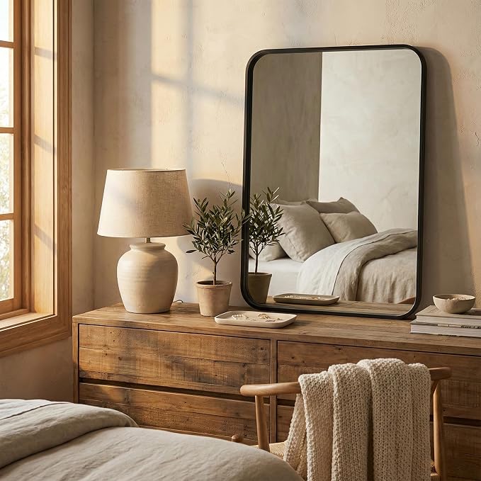 2-Pack 22x30 Inch Matte Black Bathroom Vanity Mirrors | Flush Mount Deep Set - Image 9