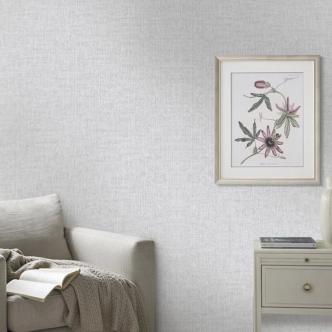 Light Grey Grasscloth Peel and Stick Wallpaper, Textured Vintage Contact Paper - Image 5