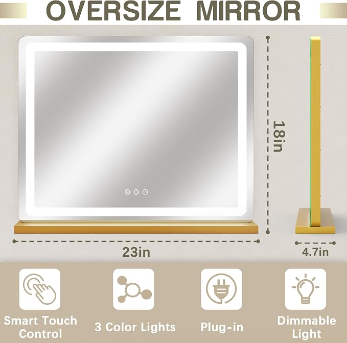 ROLOVE 23"x18" Gold Vanity Mirror - Image 3