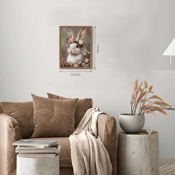Framed Vintage Easter Bunny Wall Art, Cottage Farmhouse Animal Artwork - Image 3