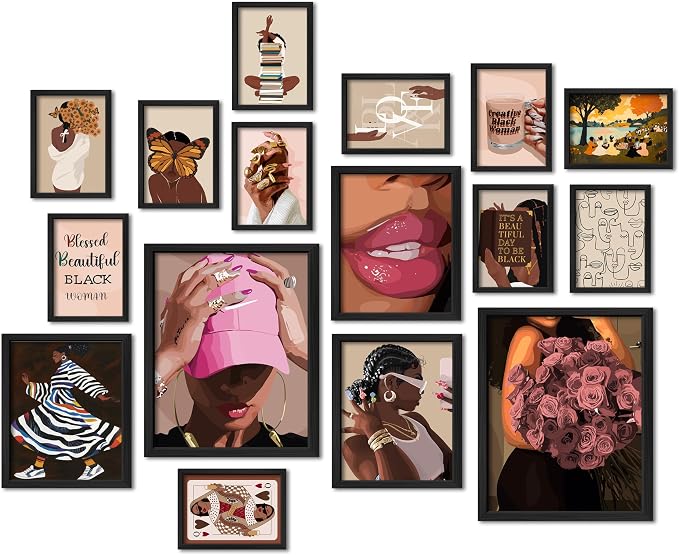 ANERZA 16 PCS Framed Black Girl Wall Art Decor, African American Wall Prints by ANERZA