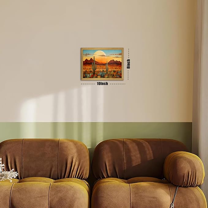 Framed Western Desert Sunset Cactus Wall Art, Vintage Southwest Nature - Image 4
