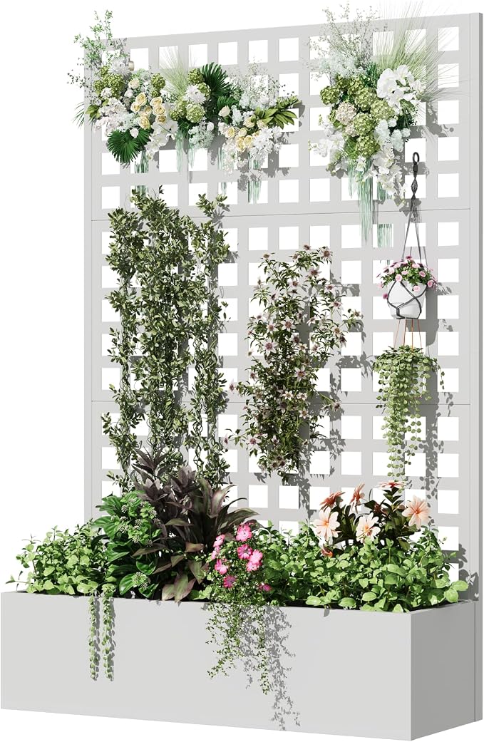 Metal Planter Box with Trellis, Planter Box Trellis with Privacy Screen and by UPHYB