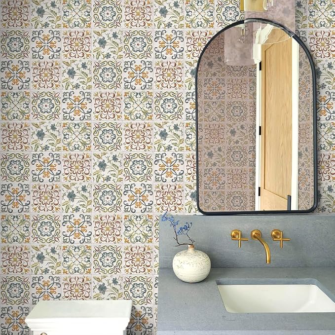 Wudnaye Bohemian Wallpaper Peel and Stick Faux Tile Contact Paper 17”×118” Tile - Image 4