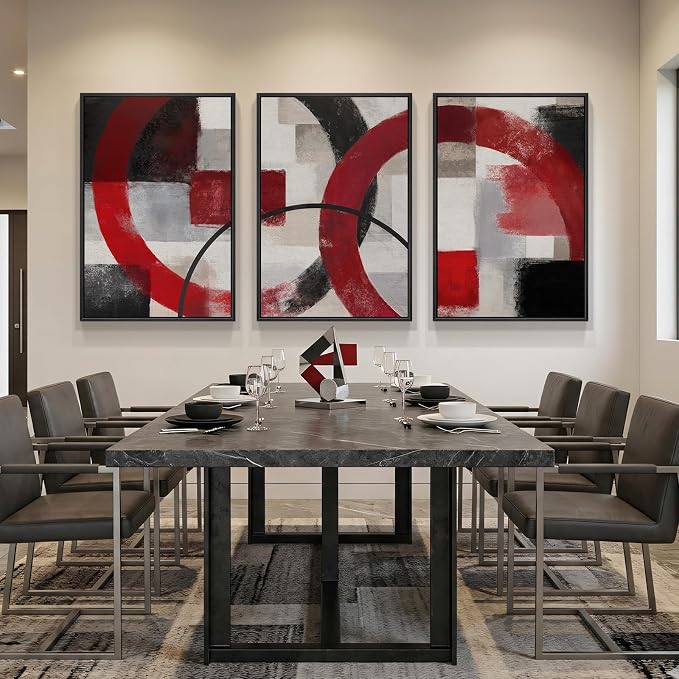 Large Framed Red Black White Abstract Wall Art - Image 4