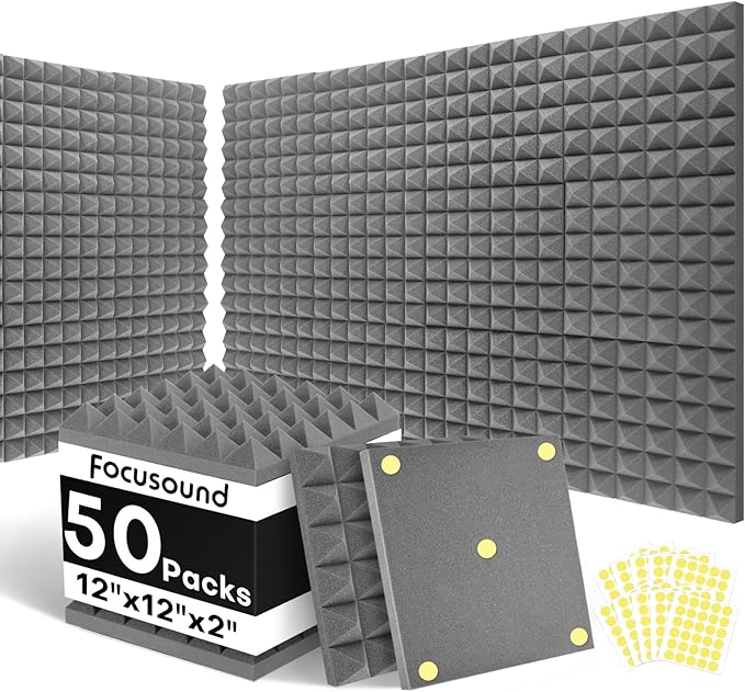 Focusound Grey Acoustic Panels 50 Pack 2"x12"x12" by Focusound