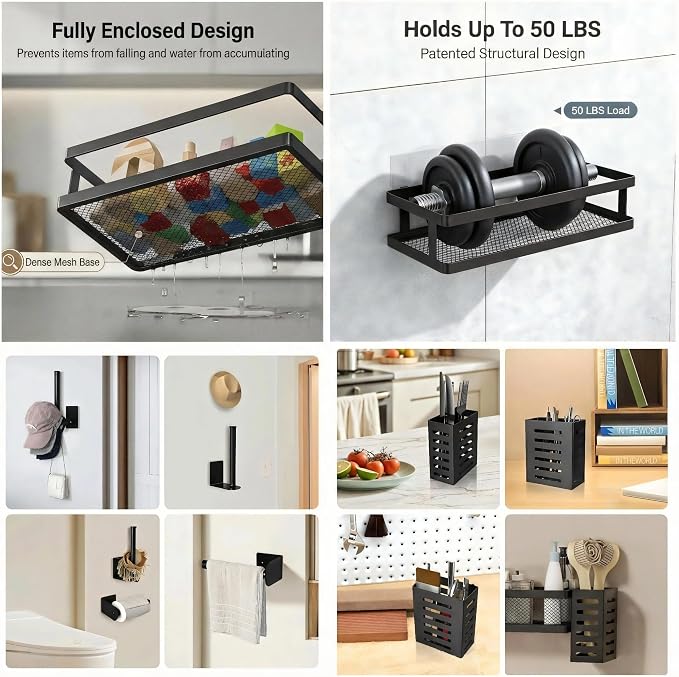 PUSDON 5-in-1 Shower Caddy & Kitchen Organizer Set, Wall Mount Wide Spice Rack - Image 4