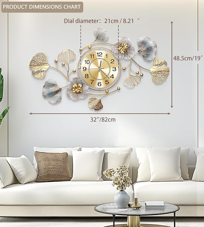 Clocks for Living Room, Large Wall Clock, 3D Silent Wall Clock, Retro Metal - Image 2