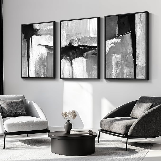 Large Framed Black and White Gray Abstract Wall Art - Image 8