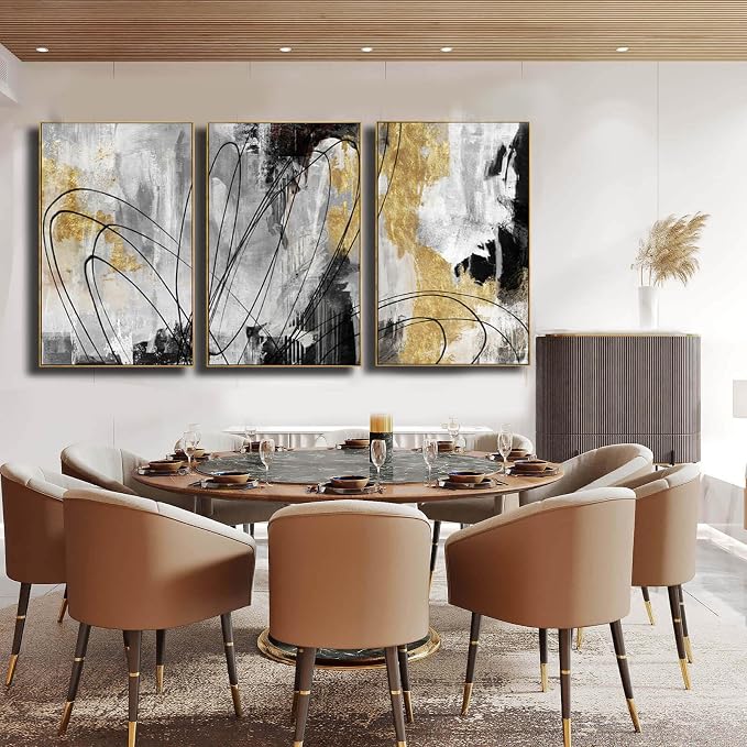 YJYart Gold Wall Art Abstract Wall Art Living Room Decor Black and White Canvas - Image 7
