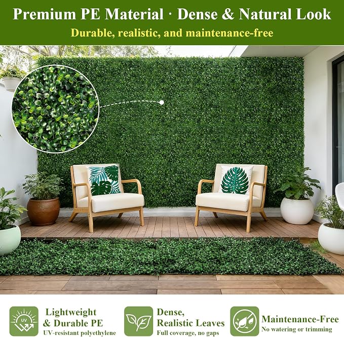 28Pcs Artificial Grass Wall Panels 10" x 10" Faux Boxwood Green Wall UV - Image 5