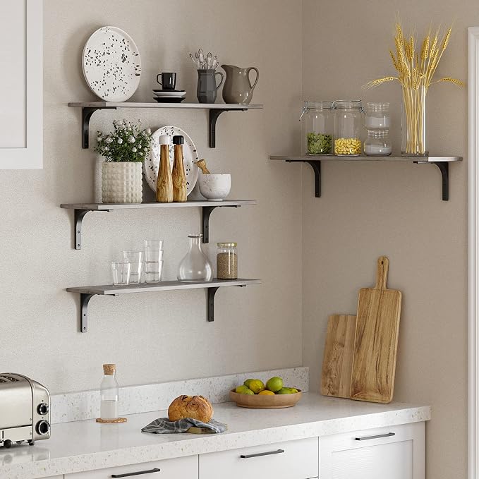 DINZI LVJ Long Wall Shelves, 23.6 Inch Wall Mounted Shelves Set of 2, - Image 2