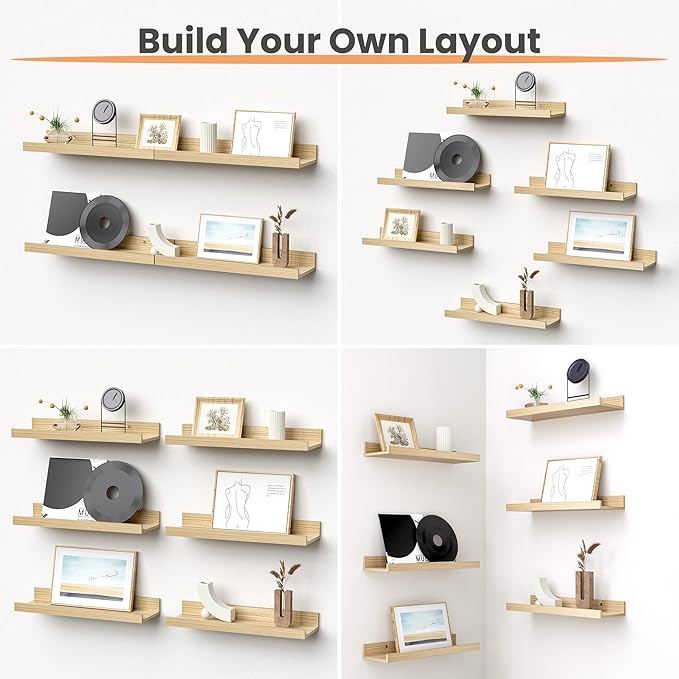 upsimples Floating Shelves for Wall, Wall Shelves for Decor Storage Set of 6 - Image 4