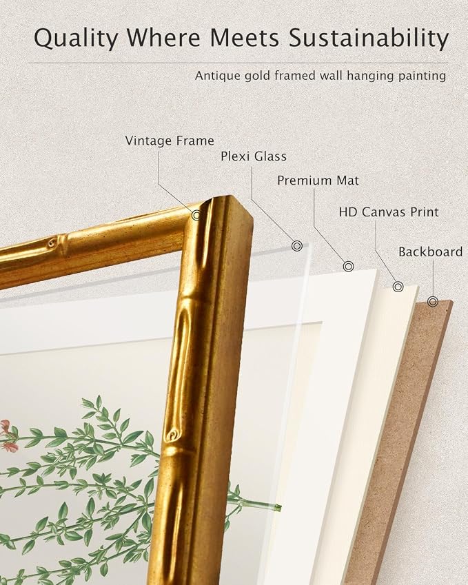 InSimSea Gold Bamboo Framed Canvas Wall Art, Plants Fern Botanical Paintings - Image 8