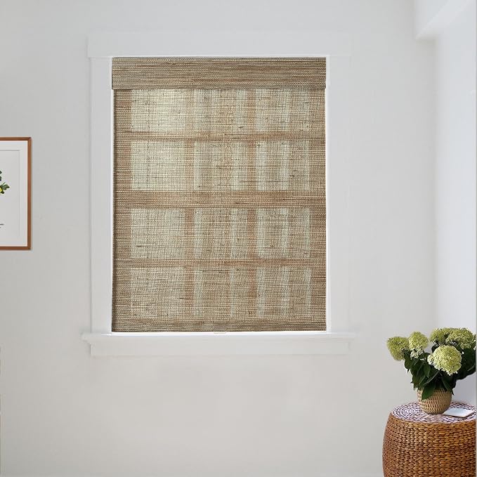 TWOPAGES Natural Woven No Drill Roman Shades, Custom Cordless Blackout Bamboo - Image 3