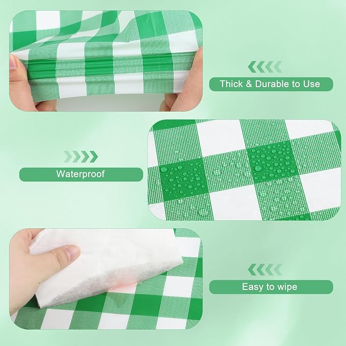 Kochorie 54 Inch x 300 Ft Light Green Checkered Plastic Table Cloth Roll - Image 3