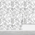 Jiffdiff White and Black Wallpaper Peel and Stick Sketched Peony Floral by wallpaper
