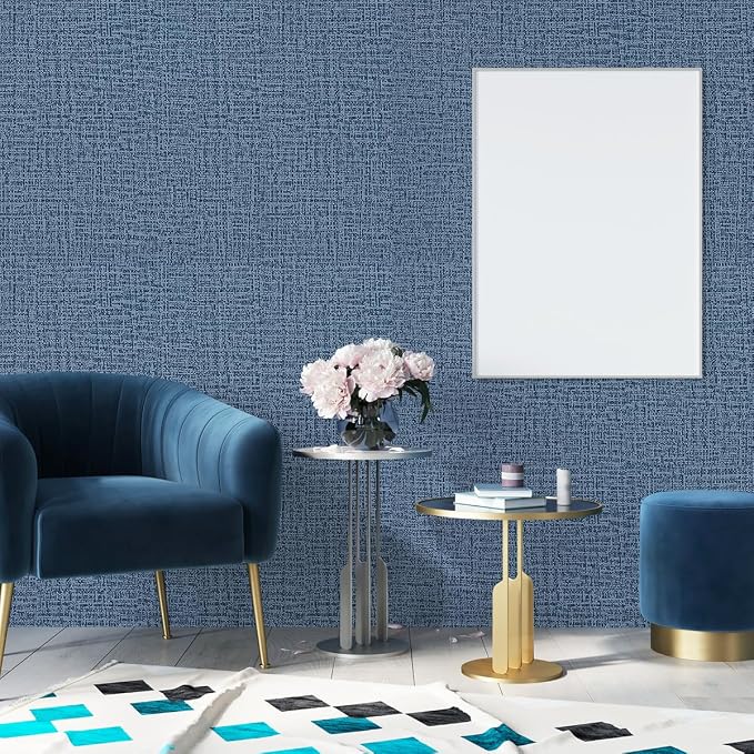 Blue Wallpaper Grasscloth Peel and Stick Wallpaper 17.7inch x 196.8inch - Image 8
