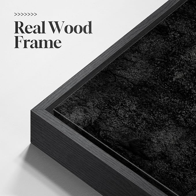 Large Framed Black Abstract Wall Art, Modern Square Canvas Painting Artwork - Image 5