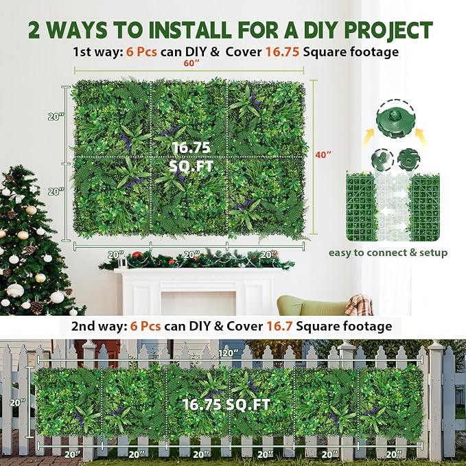 Artificial Boxwood Panel 20"x20" 6 Pieces, Faux Ivy Privacy Fence Screen - Image 9