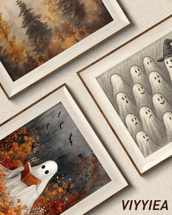 VIYYIEA Framed Wall Art for Living Room, Reading Ghost Canvas Prints, Autumn - Image 4