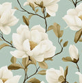 Modern Green White Flowers Wallpaper Blue Floral Peel and Stick Contact Paper by Laatse