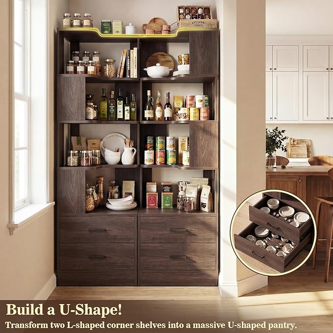 Armocity Corner Bookshelf with Drawers, 7 Tier Corner Book Shelf Display - Image 6