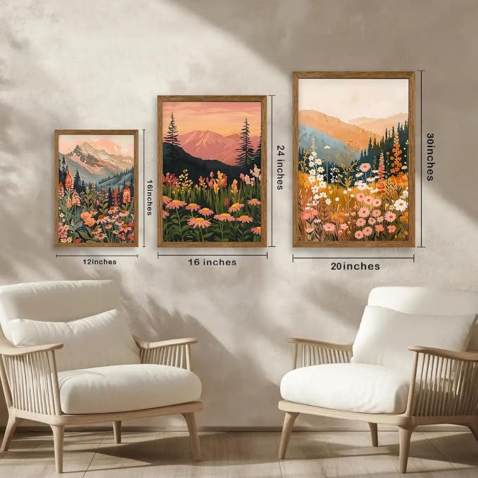 WRFON Botanical and Flower Canvas Wall Art, Framed Mountain Landscape Wall Art - Image 5