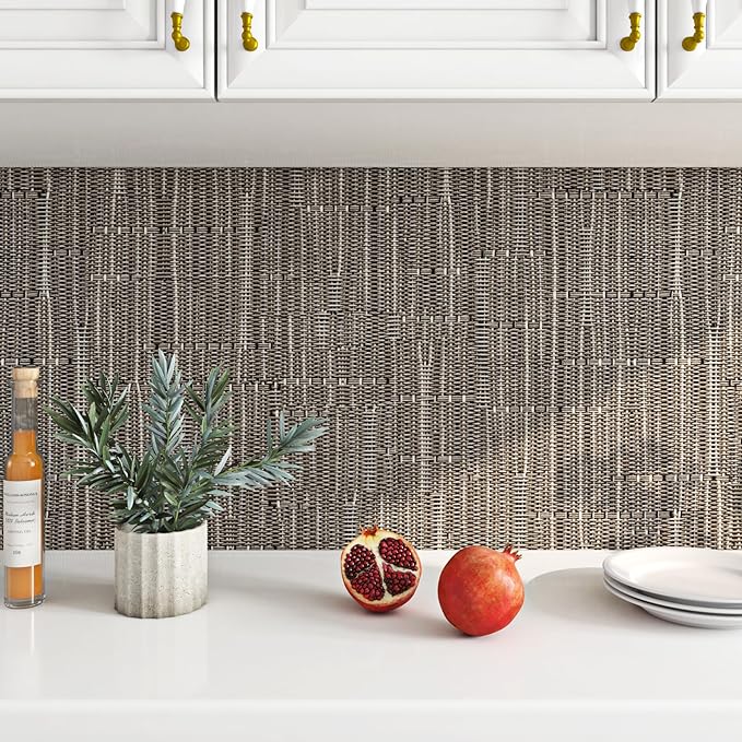 FunStick 16"x472" Textured Taupe Brown Wallpaper Peel and Stick Grasscloth - Image 5
