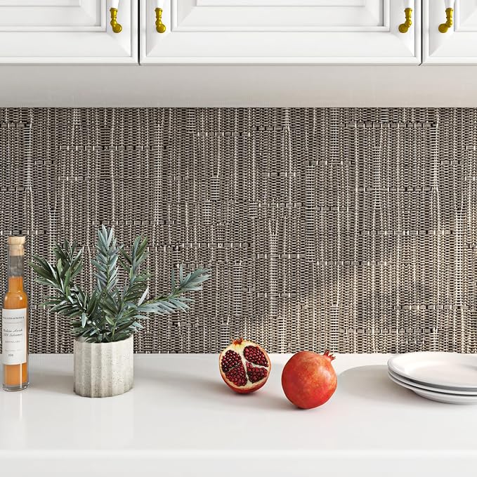 FunStick 24"x200" Thick Brown Grasscloth Peel and Stick Wallpaper Textured - Image 5