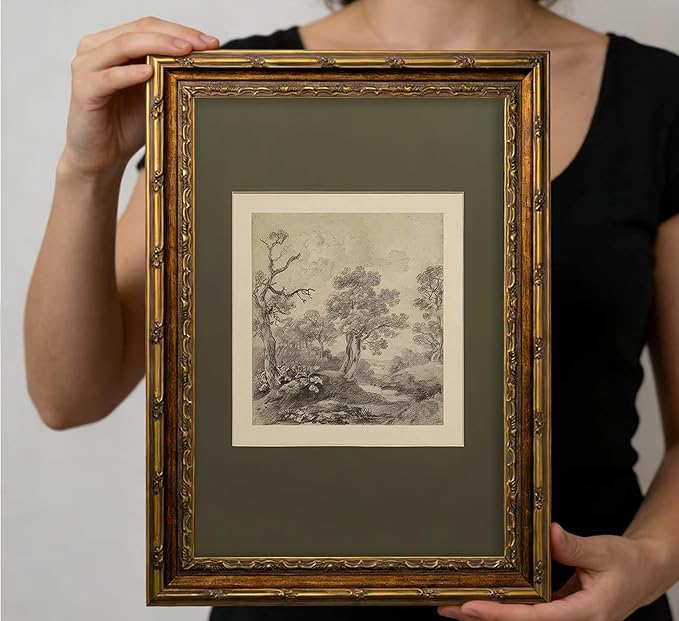 Vintage Gold Framed Wall Art Tree Forest Landscape Painting Canvas Prints Green - Image 6