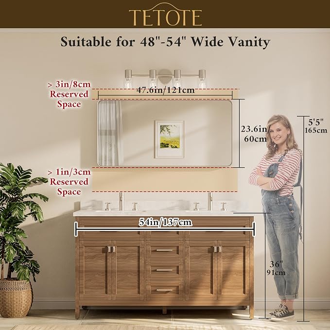 TETOTE 48 x 24 Inch Black Frame Mirror, Bathroom Vanity Mirror - Image 8