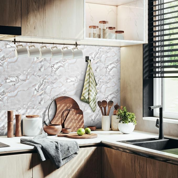 Vieshful 20pcs Peel and Stick Backsplash Tile，12"x12" Self Adhesive Marble Tile - Image 2