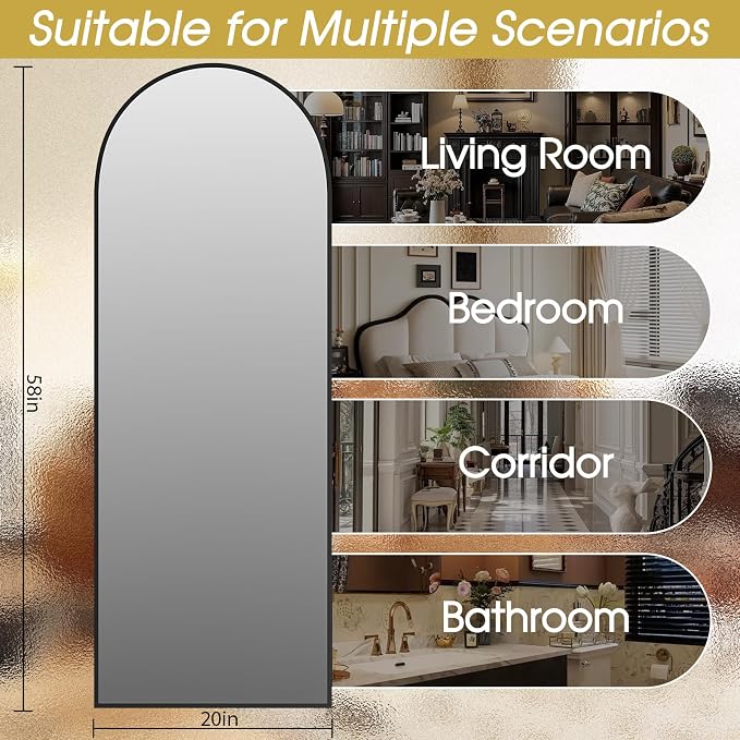 59"x16" Floor Mirror Full Length, Arched Full Length Mirror - Image 4