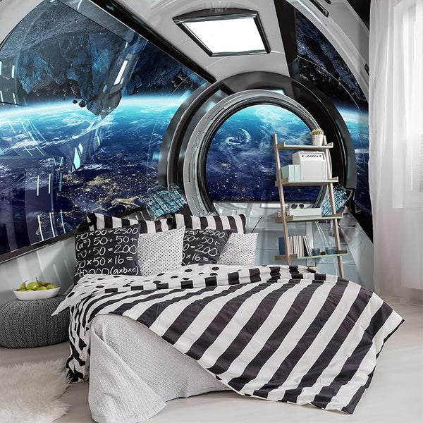 -3D Capsule Space Fabric Wallpaper Living Room Bedroom Bathroom Boys Girls by YIHWM-PurchaseNow