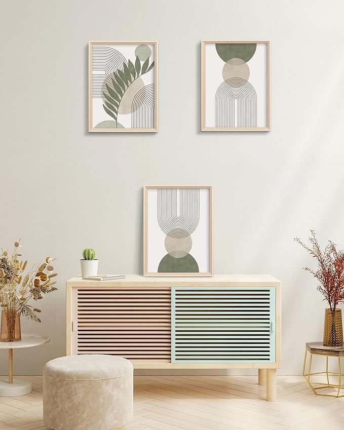 HesenDot Boho Sage Green Framed Wall Art, 12x16in High Framed Design Canvas - Image 4