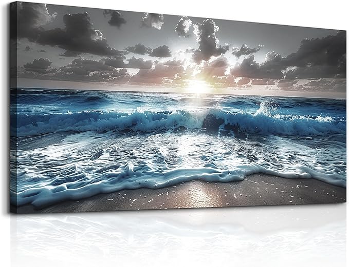 hyidecorart Blue Sea Waves Wall Pictures Framed Wall Art by hyidecorart