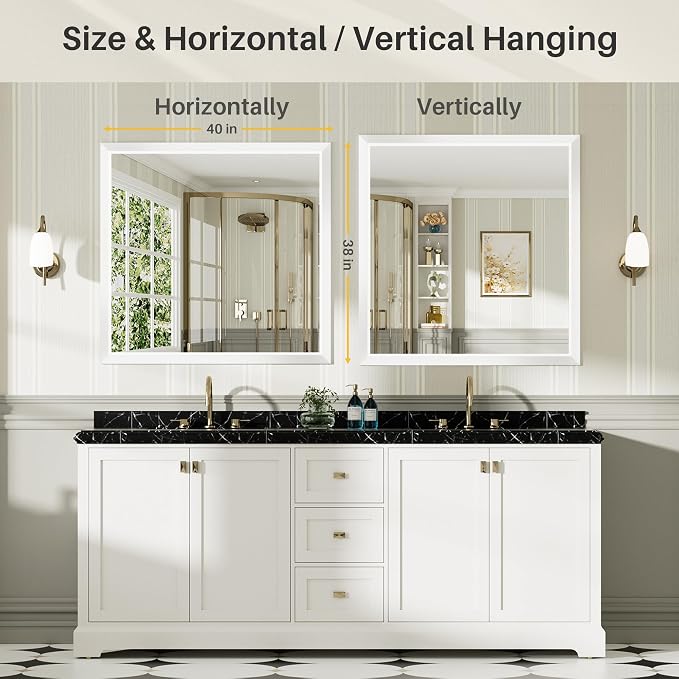 40x38 Inch White Bathroom Mirror - Image 6