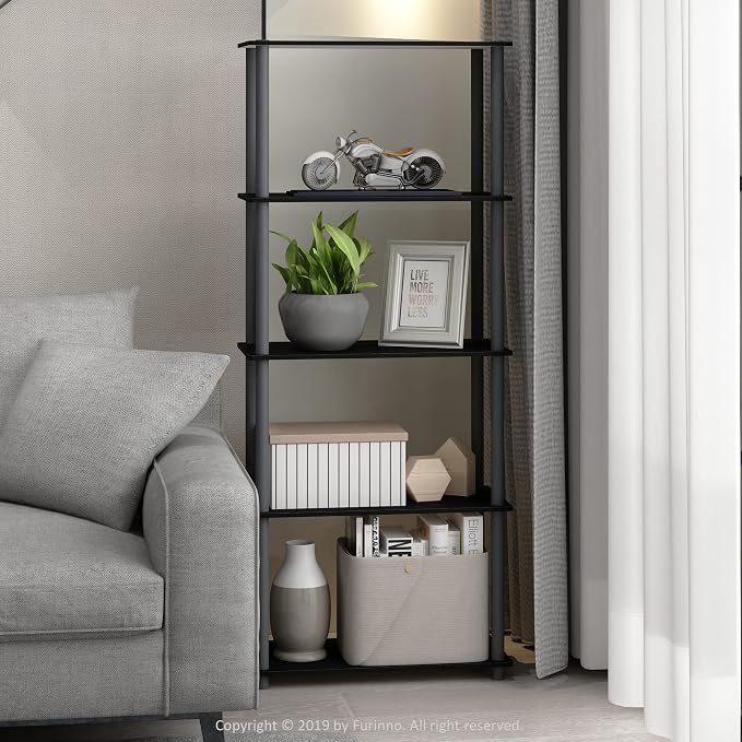 Furinno TURN-N-TUBE Storage Shelves, 5-Tier Book Shelf, Corner Shelf, Toolless - Image 2