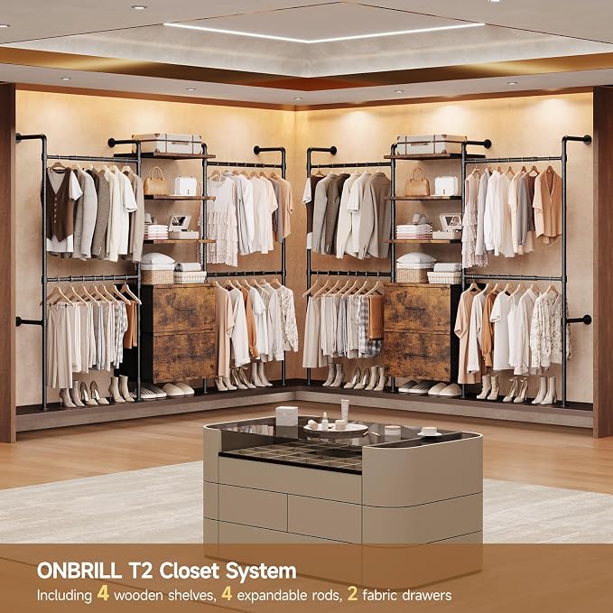 ONBRILL T2 Wall Mounted Industrial Pipe Clothing Rack, Closet Organizers and - Image 3