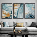 Large Framed Blue and Gold Abstract Wall Art by Cuspin