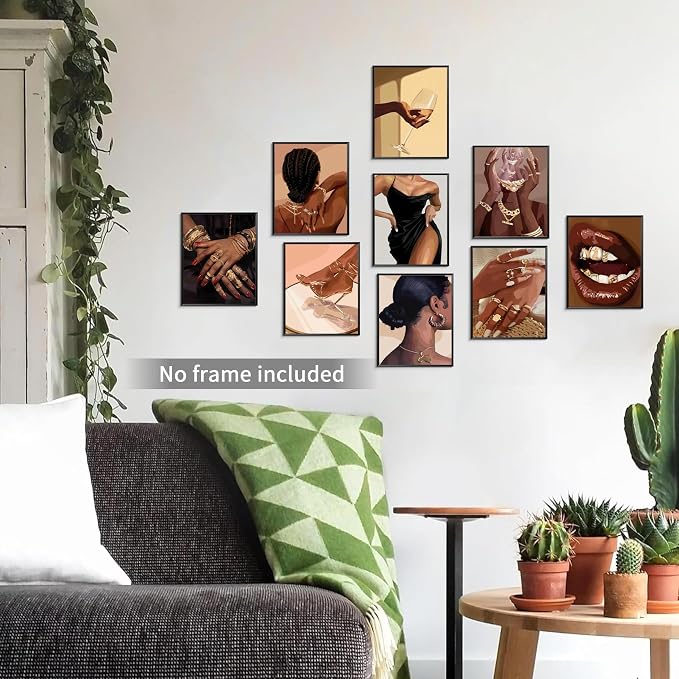 SEHSUVC Black Girl Posters Wall Art Set of 9, Abstract African American Woman - Image 3