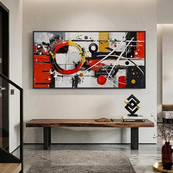 Extra Large Framed Red Black White Gold Abstract Wall Art - Image 5