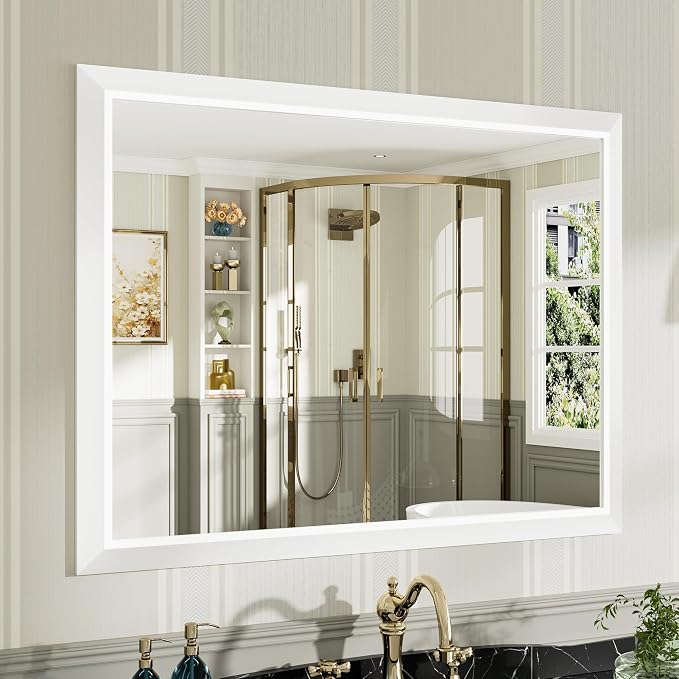 40x30 Inch White Bathroom Mirror by Briivuemodernmirrors
