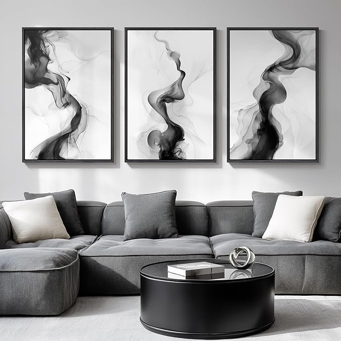 Large Framed Black and White Abstract Wall Art by Cuspin