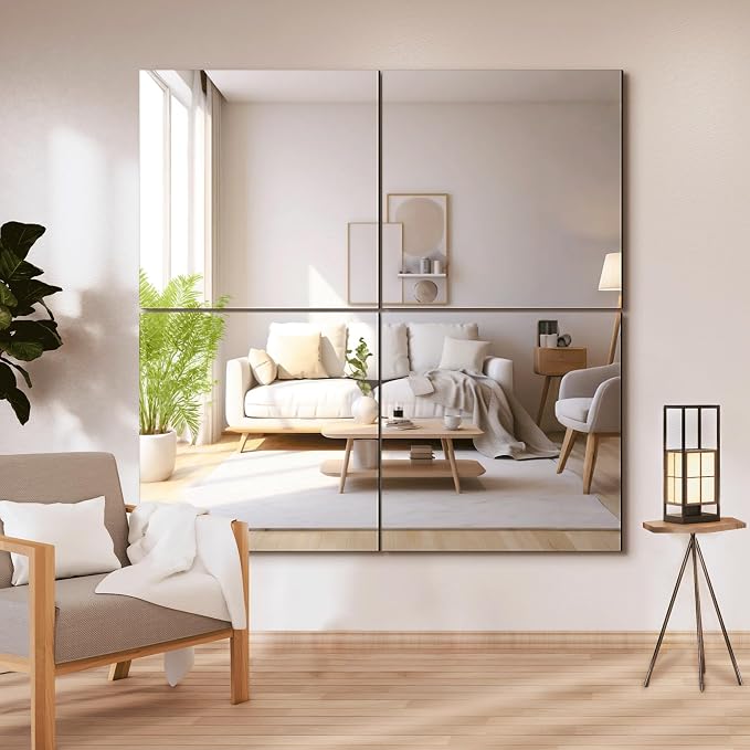 Delma Frameless Mirror Tiles 22"x22"x4 Pcs Wall Mounted, Shatter Resistant Full by Delma