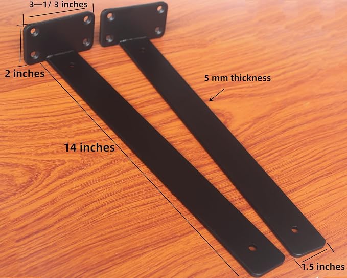 6 Pack - 14 inch Black Hidden L Shelf Bracket Iron Floating Shelf Brackets - Image 2