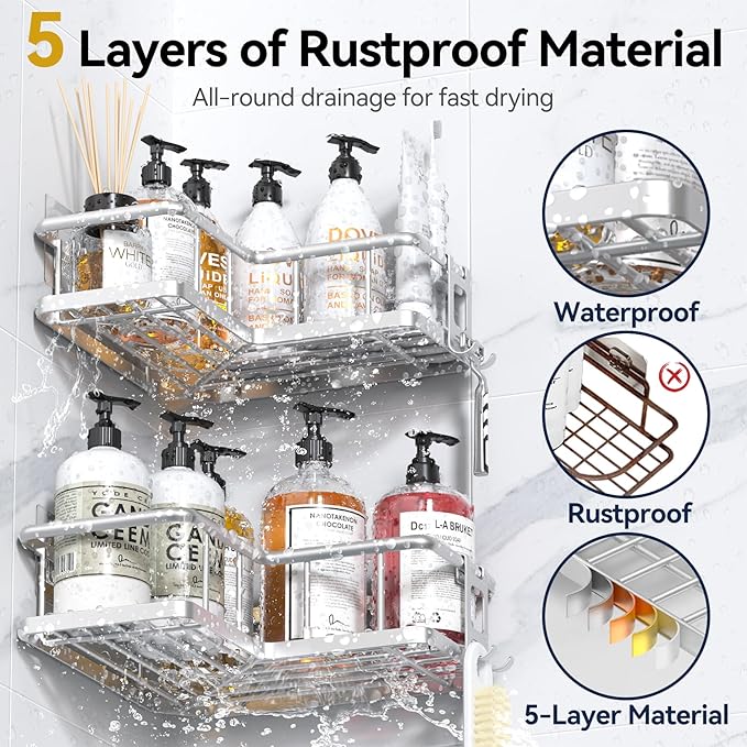YASONIC Shower Caddy Corner, No Drilling Shower Organizer Corner - Image 4