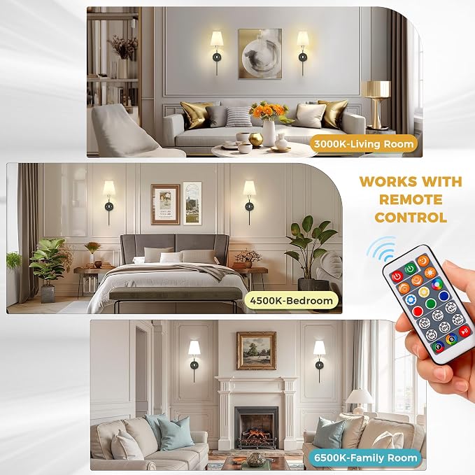 DORESshop Battery Operated Wall Sconce Set of 2, Wireless Wall Light Easy to - Image 6